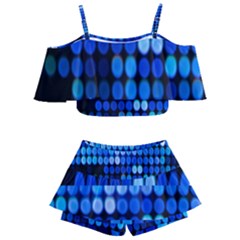 Pattern Blue Logo Kids  Off Shoulder Skirt Bikini