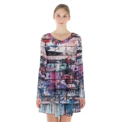 Splattered Paint On Wall Long Sleeve Velvet V-neck Dress by artworkshop