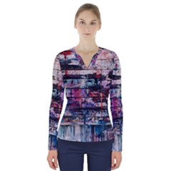 Splattered Paint On Wall V-neck Long Sleeve Top by artworkshop