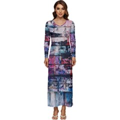 Splattered Paint On Wall Long Sleeve Velour Longline Maxi Dress