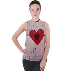 Valentine Day Heart Love Logo Mock Neck Chiffon Sleeveless Top by artworkshop