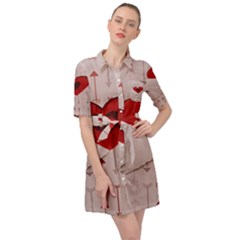 Valentine Day Heart Love Logo Belted Shirt Dress by artworkshop