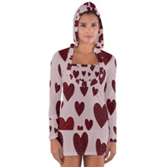 Valentine Day Heart Love Pattern Long Sleeve Hooded T-shirt by artworkshop
