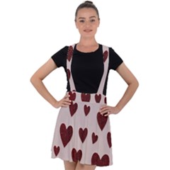 Valentine Day Heart Love Pattern Velvet Suspender Skater Skirt by artworkshop