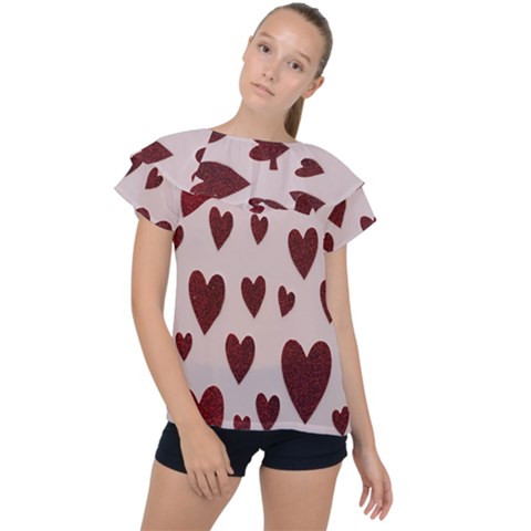 Valentine Day Heart Love Pattern Ruffle Collar Chiffon Blouse by artworkshop