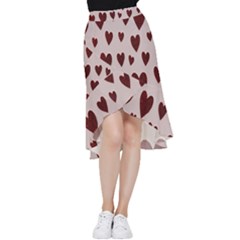 Valentine Day Heart Love Pattern Frill Hi Low Chiffon Skirt