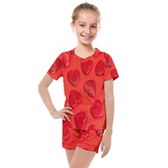 Valentine Day Heart Pattern  Kids  Mesh Tee And Shorts Set