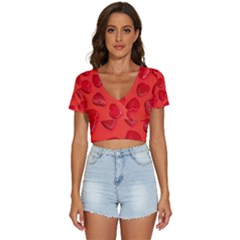 Valentine Day Heart Pattern  V-neck Crop Top by artworkshop