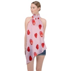 Valentine Day Heart Pattern Halter Asymmetric Satin Top by artworkshop