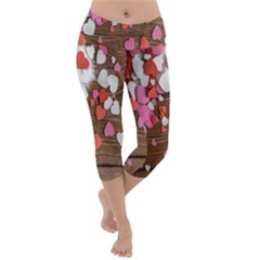 Valentine Day Heart Wallpaper Lightweight Velour Capri Yoga Leggings by artworkshop