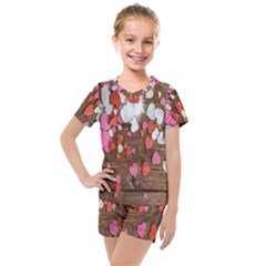 Valentine Day Heart Wallpaper Kids  Mesh Tee And Shorts Set