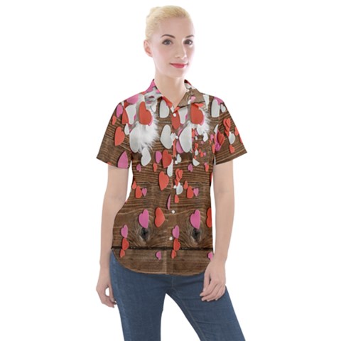 Valentine Day Heart Wallpaper Women s Short Sleeve Pocket Shirt by artworkshop