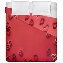 Valentine Day Logo Heart Ribbon Duvet Cover Double Side (california King Size) by artworkshop