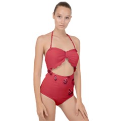 Valentine Day Logo Heart Ribbon Scallop Top Cut Out Swimsuit