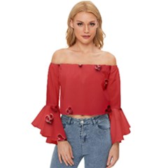 Valentine Day Logo Heart Ribbon Off Shoulder Flutter Bell Sleeve Top by artworkshop