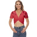 Valentine Day Logo Heart Ribbon Twist Front Crop Top View1