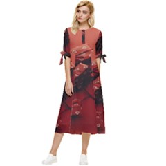 Valentines Gift Bow Sleeve Chiffon Midi Dress by artworkshop