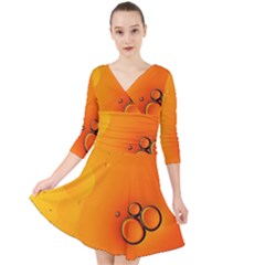 Wallpaper Liquid Bubbles Macro Orange Bright Quarter Sleeve Front Wrap Dress by artworkshop