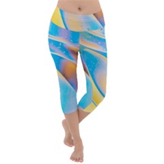 Water And Sunflower Oil Lightweight Velour Capri Yoga Leggings by artworkshop