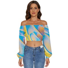 Water And Sunflower Oil Long Sleeve Crinkled Weave Crop Top by artworkshop