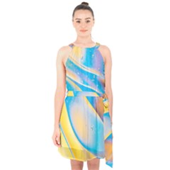 Water And Sunflower Oil Halter Collar Waist Tie Chiffon Dress by artworkshop