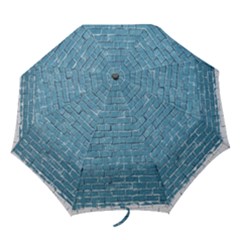 White And Blue Brick Wall Folding Umbrellas by artworkshop