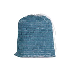 White And Blue Brick Wall Drawstring Pouch (Large)