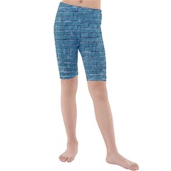 White And Blue Brick Wall Kids  Mid Length Swim Shorts