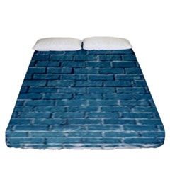 White And Blue Brick Wall Fitted Sheet (King Size)