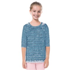 White And Blue Brick Wall Kids  Quarter Sleeve Raglan Tee