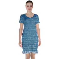 White And Blue Brick Wall Short Sleeve Nightdress