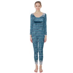 White And Blue Brick Wall Long Sleeve Catsuit