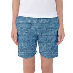 White And Blue Brick Wall Women s Basketball Shorts