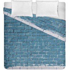 White And Blue Brick Wall Duvet Cover Double Side (King Size)