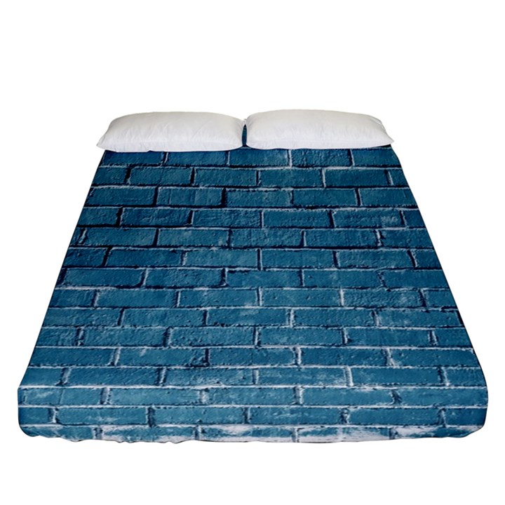 White And Blue Brick Wall Fitted Sheet (Queen Size)