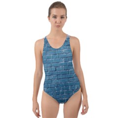 White And Blue Brick Wall Cut-Out Back One Piece Swimsuit