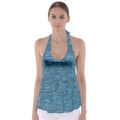 White And Blue Brick Wall Babydoll Tankini Top