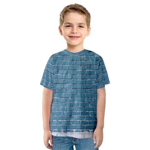 White And Blue Brick Wall Kids  Sport Mesh Tee by artworkshop