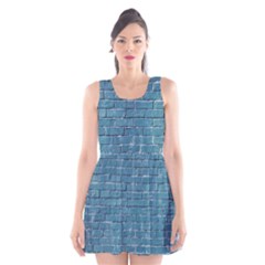 White And Blue Brick Wall Scoop Neck Skater Dress