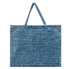 White And Blue Brick Wall Zipper Large Tote Bag