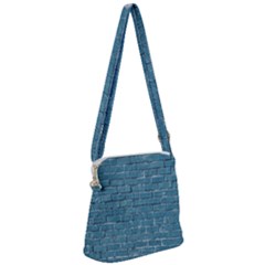 White And Blue Brick Wall Zipper Messenger Bag