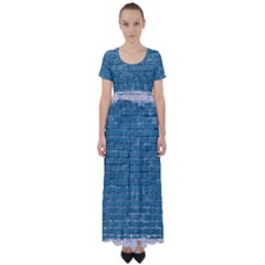 White And Blue Brick Wall High Waist Short Sleeve Maxi Dress