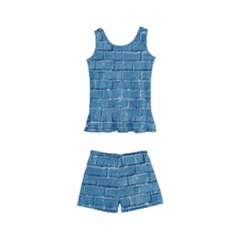 White And Blue Brick Wall Kids  Boyleg Swimsuit