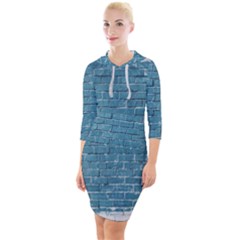 White And Blue Brick Wall Quarter Sleeve Hood Bodycon Dress