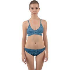 White And Blue Brick Wall Wrap Around Bikini Set