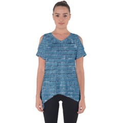 White And Blue Brick Wall Cut Out Side Drop Tee