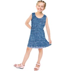 White And Blue Brick Wall Kids  Tunic Dress