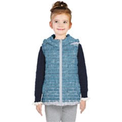 White And Blue Brick Wall Kids  Hooded Puffer Vest