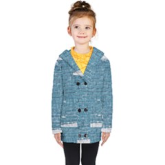 White And Blue Brick Wall Kids  Double Breasted Button Coat
