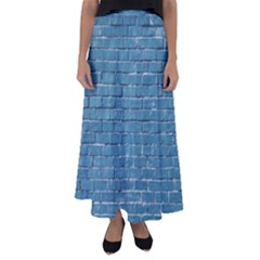 White And Blue Brick Wall Flared Maxi Skirt